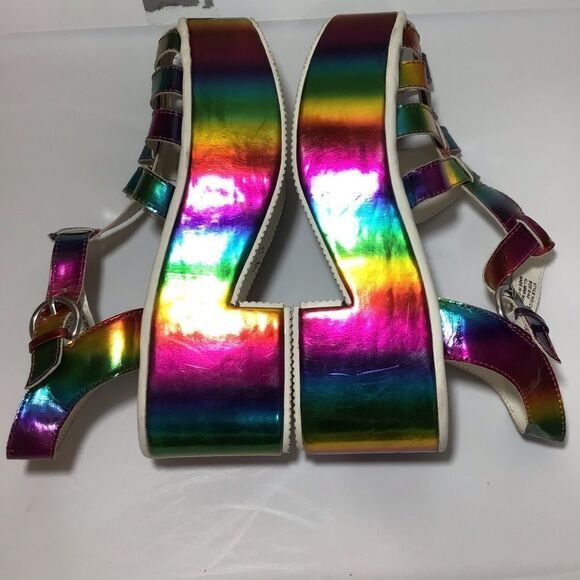 Dolls Kill Y.R.U. Chariot Chunky Platform Loafers Holographic Size 9 - Picture 3 of 10